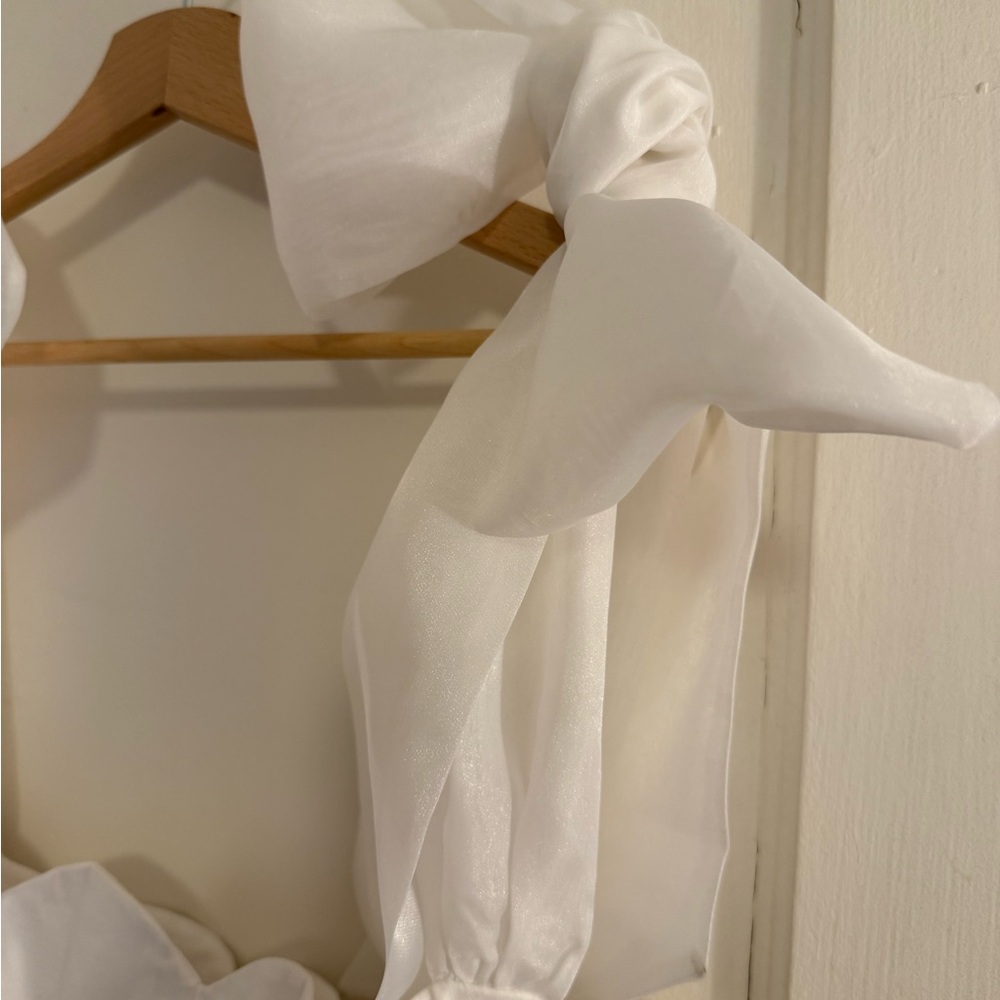 BHLDN White Scalloped Mini Dress with Shoulder Bows - Picture 10 of 14